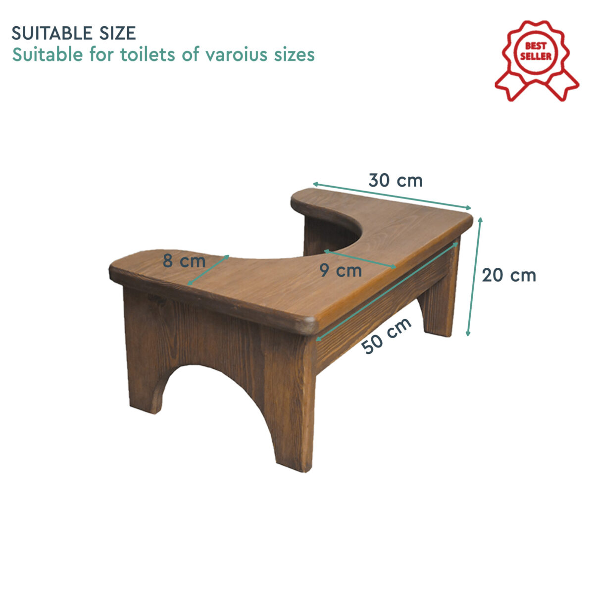 Natural Color Toilet Wooden Squatting Stool for Bathroom - Image 2