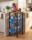 2-Tier Wooden & Steel Water Jug Rack with Wheels & Brakes - Image 4