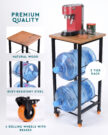 2-Tier Wooden & Steel Water Jug Rack with Wheels & Brakes - Image 3