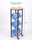 3-Tier Water Jug Rack – Wooden & Steel Stand with Wheels & Brakes - Image 2