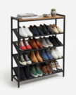 4-Tier Metal Shoe Rack Organizer with Wood Top & Adjustable Feet