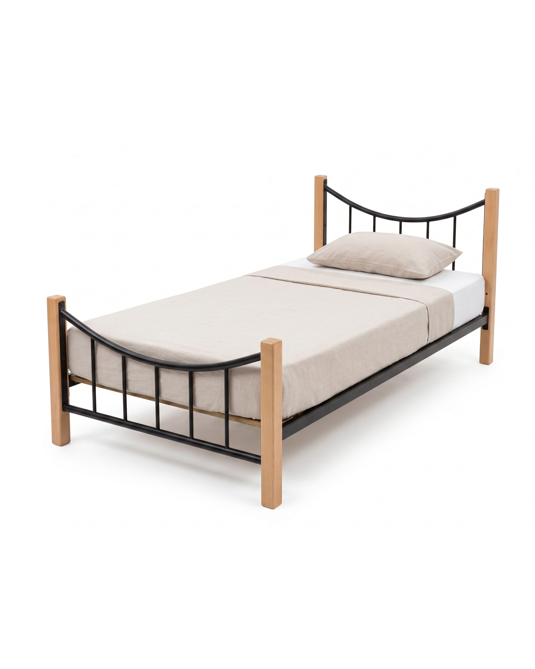 1 Zan Wood & Steel Arc Single Bed Frame - Image 1
